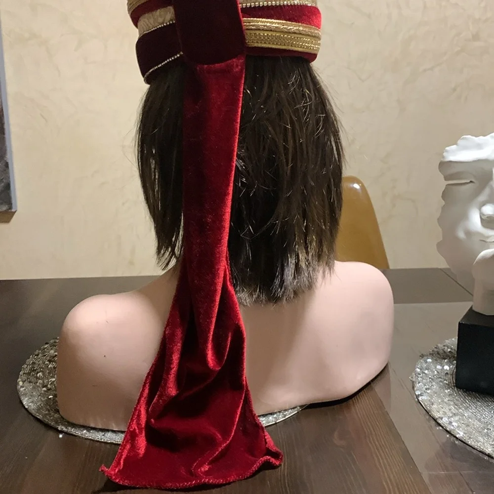 BEAUTIFUL Men’s Deep Red Velvet/ Indian groom /wedding/ turban /SAFA head piece - Picture 3 of 9